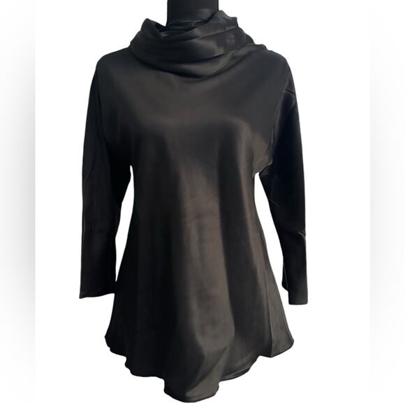 The Row Ydara Satin Blouse size US 2 Glossy Black Wrapped Neckline - Picture 4 of 14